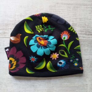 Virágok, fekete baba sapka